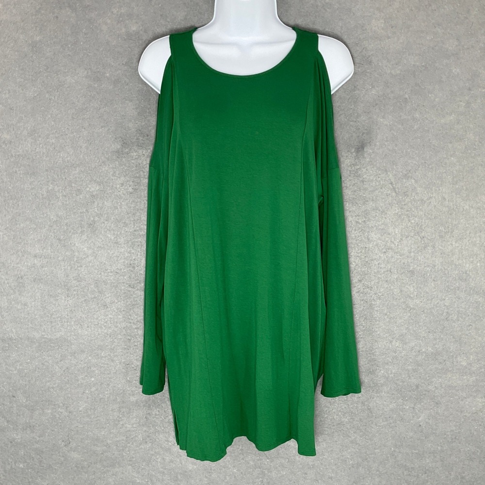 Zenergy by Chico's Cold Shoulder Top Green Sz M‎ Knit Tunic Romantic Date Night